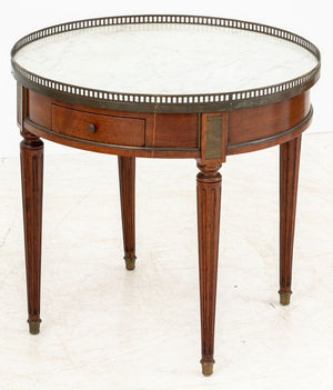 Louis XVI Style Walnut Circular Marble Side Table (9806587593011)