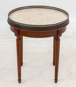 Louis XVI Style Walnut Circular Marble Top Table (9806593917235)