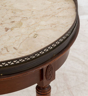 Louis XVI Style Walnut Circular Marble Top Table (9806593917235)