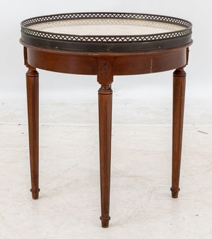 Louis XVI Style Walnut Circular Marble Top Table (9806593917235)