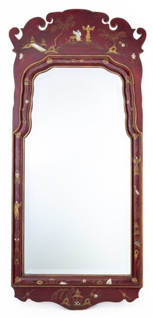 Chinoiserie Red Painted Beveled Mirror (9806680424755)