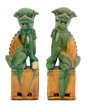 Chinese Sancai Glazed Foo Dog Bookends, Pair (9807437889843)