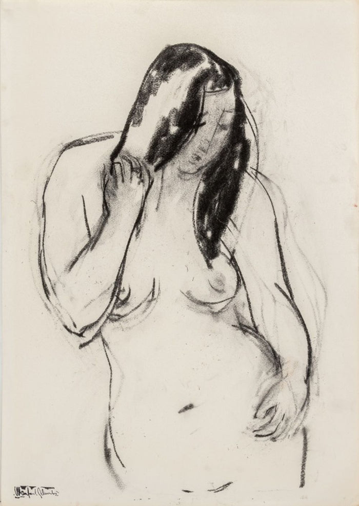 Manfred Schwartz Standing Nude Woman Charcoal