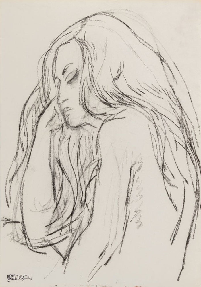 Manfred Schwartz Resting Nude Woman Charcoal