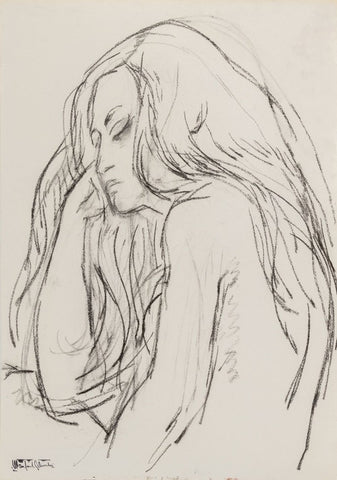 Manfred Schwartz Resting Nude Woman Charcoal
