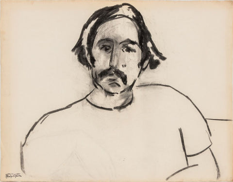Manfred Schwartz Portrait of Man Charcoal on Paper
