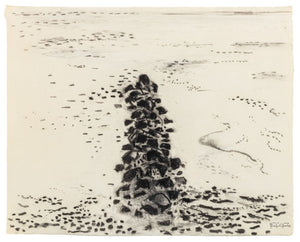 Manfred Schwartz Beach Seascape Charcoal on Paper (9759874548019)
