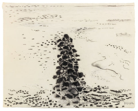 Manfred Schwartz Beach Seascape Charcoal on Paper