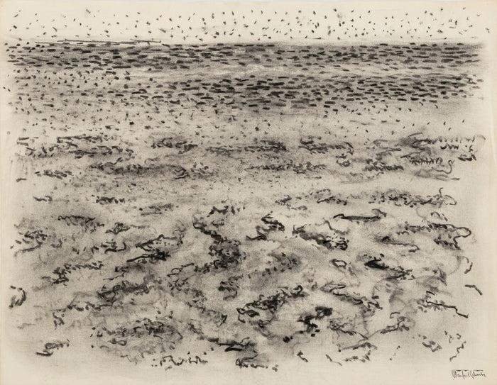 Manfred Schwartz Beach Seascape Charcoal on Paper