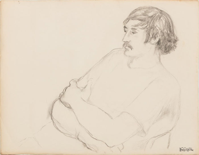 Manfred Schwartz Portrait of Man Charcoal on Paper