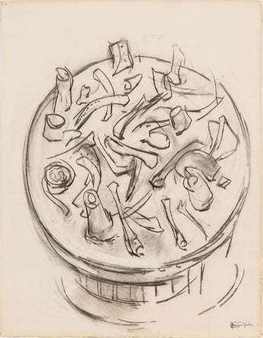 Manfred Schwartz Still Life of Waste Bin Charcoal