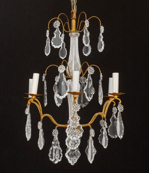 Italian Gilt Metal Cut Glass Six-Light Chandelier (9883971060019)