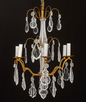 Italian Gilt Metal Cut Glass Six-Light Chandelier (9883971060019)