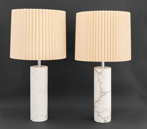 Modern White Marble Cylinder Table Lamps, Pair (9883975418163)