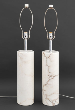 Modern White Marble Cylinder Table Lamps, Pair (9883975418163)