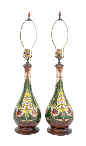 Art Nouveau Glazed Art Pottery Vases as Lamps (9887635603763)