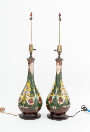 Art Nouveau Glazed Art Pottery Vases as Lamps (9887635603763)