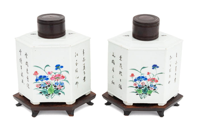 Chinese Porcelain Tea Caddies, Pair