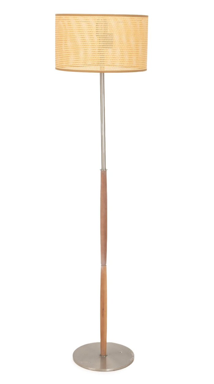 Penta Cherrywood and Woven Straw Floor Lamp