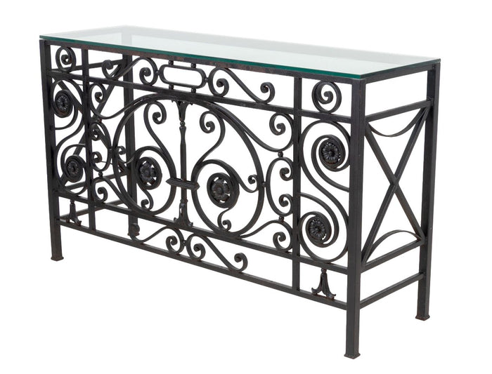 Glass Top Wrought Iron Console Table