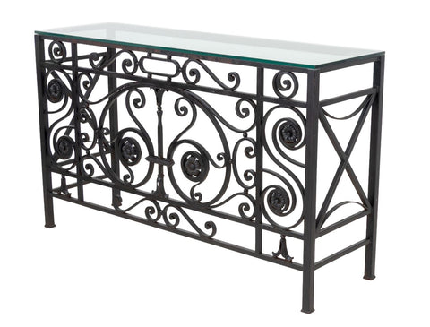 Glass Top Wrought Iron Console Table
