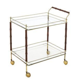 French Modern Two-Tier Brass and Walnut Bar Cart (9883828289843)