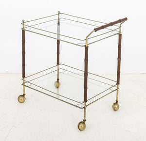 French Modern Two-Tier Brass and Walnut Bar Cart (9883828289843)