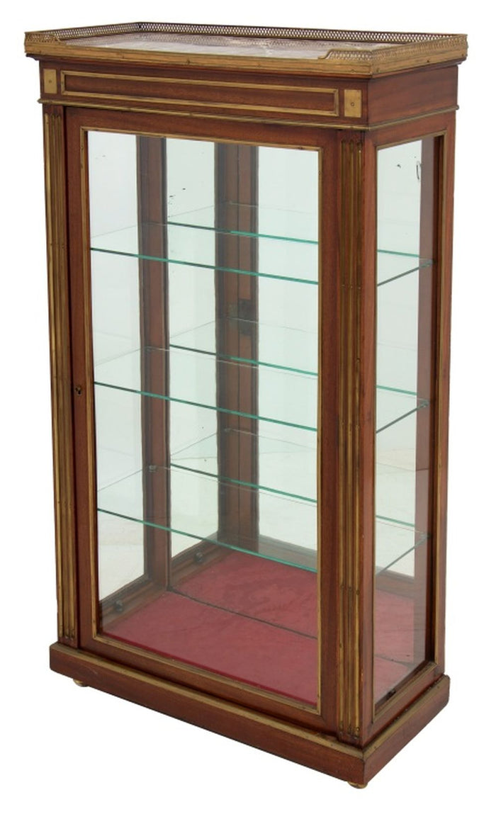 French Brass Mounted Mahogany and Marble Vitrine