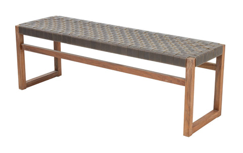 Brown Woven Leather Mahogany Bench