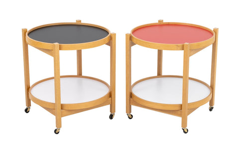Hans Bolling Style 2-Tier Rolling Side Tables, Pr.