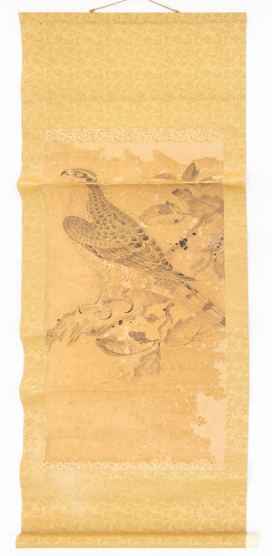 Japanese School Perched Hawk Scroll Painting (9896463401267)