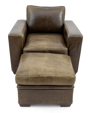 Art Deco Style Green Leather Club Chair & Ottoman (9755271201075)