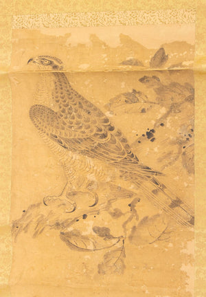 Japanese School Perched Hawk Scroll Painting (9896463401267)