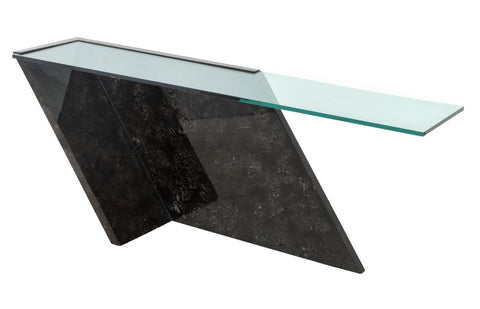 J. Wade Beam Style Glass Top Faux Marble Console