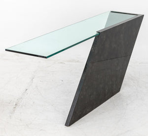 J. Wade Beam Style Glass Top Faux Marble Console (9755274772787)