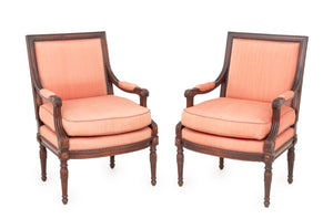 Louis XVI Style Stained Mahogany Armchairs, Pair