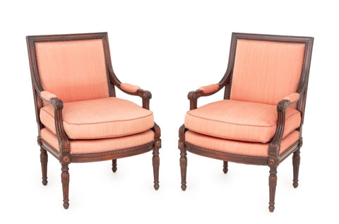 Louis XVI Style Stained Mahogany Armchairs, Pair