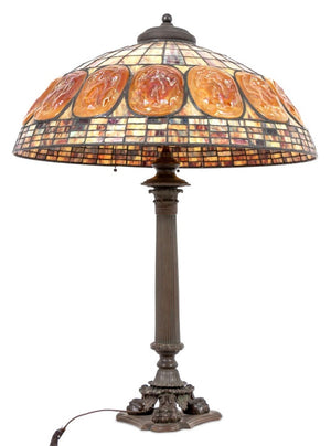 Tiffany Studios Style Slag Glass Bronze Table Lamp (9738548838707)