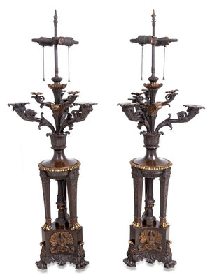 French Empire Style Bronze Candelabra as Lamps, 2 (9738554048819)