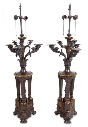 French Empire Style Bronze Candelabra as Lamps, 2 (9738554048819)