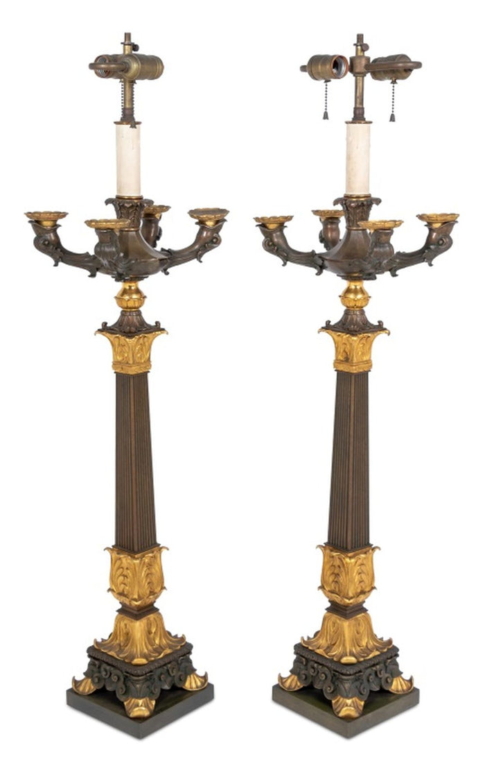 Restauration Ormolu and Bronze Candelabra, Pair