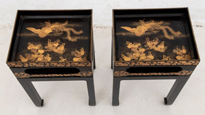 Japanese Gilt & Lacquer Tray Top Side Tables, Pair (9892920066355)