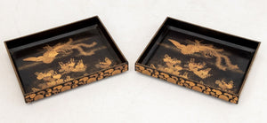 Japanese Gilt & Lacquer Tray Top Side Tables, Pair (9892920066355)