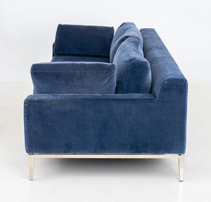 Restoration Hardware Blue Velvet Upholstered Sofa (9846906683699)