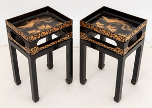 Japanese Gilt & Lacquer Tray Top Side Tables, Pair (9892920066355)