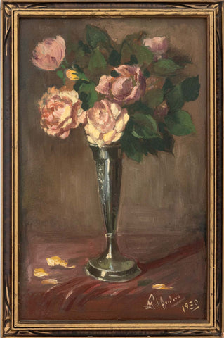 Illegibly Signed Still Life of Roses Oil, 1930