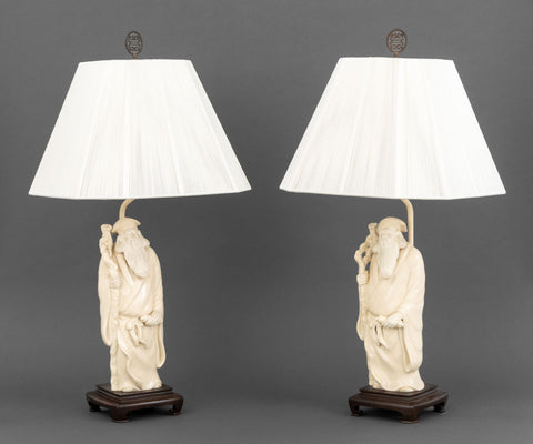 James Mont Style Figural Ceramic Table Lamps, Pair