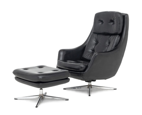 Overman Black Vinyl Lounge Chair and Ottoman