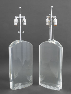 Modern Clear Acrylic and Chrome Table Lamps, Pair