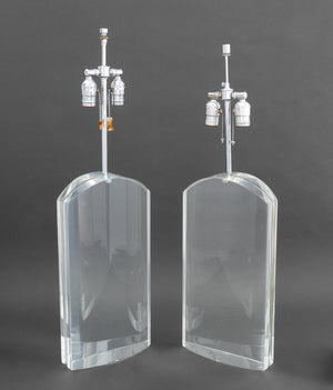 Modern Clear Acrylic and Chrome Table Lamps, Pair